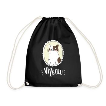Cute Kawaii Funny Cat Saying Meow - Drawstring Bag - black - Front
