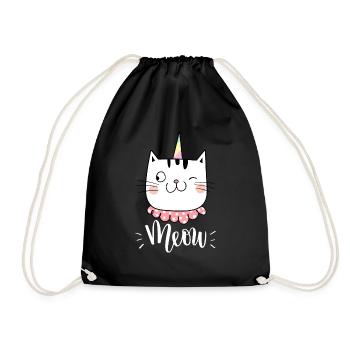 Cute Kawaii Funny Cat Saying Meow - Drawstring Bag - black - Front