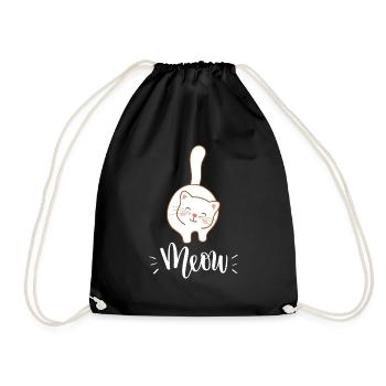 Cute Kawaii Funny Cat Saying Meow - Drawstring Bag - black - Front