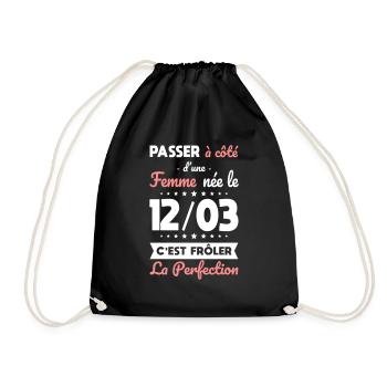 Anniversaire - Née le 12 Mars Frôler perfection - Sac de sport léger - noir - Devant
