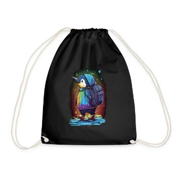 Penguin on the way to school - Drawstring Bag - black - Front