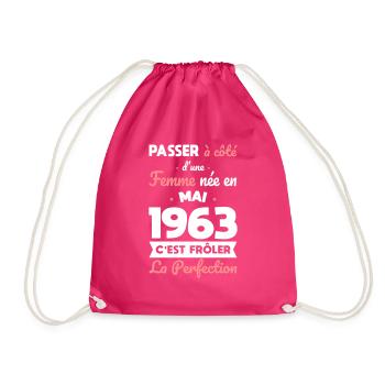 Anniversaire 60 ans - Née en Mai 1963 - Sac de sport léger - fuchsia - Devant