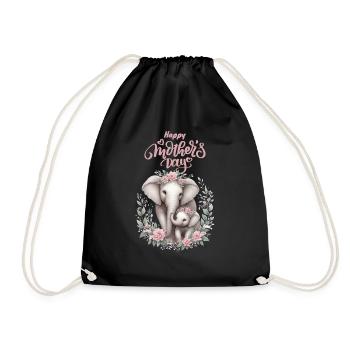 Mother's Love Elephant & Calf Floral Wreath - Turnbeutel - Schwarz - Vorne