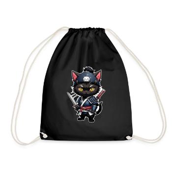 Ninja Cat - Samurai Kitten - Drawstring Bag - black - Front