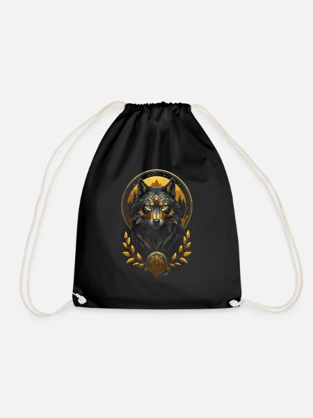 Medieval Wolf Gold - Drawstring Bag - black
