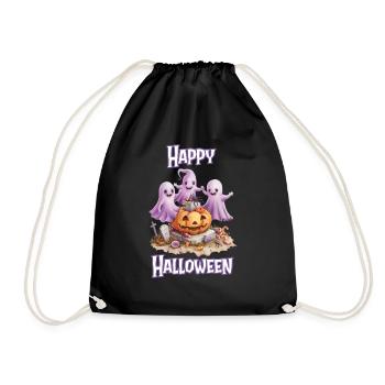 Halloween – Happy Halloween Sweet Ghosts & Pumpkin - Drawstring Bag - black - Front
