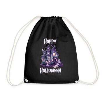 Halloween – Happy Halloween gruseliges Geisterhaus - Turnbeutel - Schwarz - Vorne