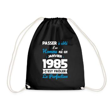 Anniversaire 40 ans - Né en Janvier 1985 - Sac de sport léger - noir - Devant