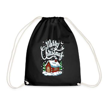 Christmas Merry Christmas House Cottage Tree Snow - Drawstring Bag - black - Front