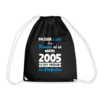 Anniversaire 20 ans - Né en Mars 2005 - Sac de sport léger - noir - Devant