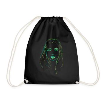 Illustration de visage de femme vert - Sac de sport léger - noir - Devant