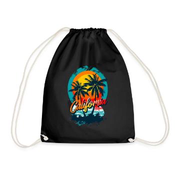 California Palms – Sunset Surf Vibes - Drawstring Bag - black - Front