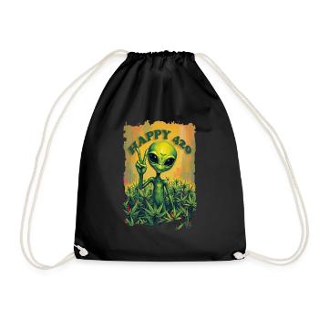 Cannabis HAPPY 420 with Paece Alien 1 - Drawstring Bag - black - Front