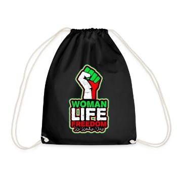 Woman Life Freedom | With fist and in Iran colors - Drawstring Bag - black - Front