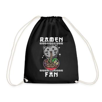 Comic Manga Cat Ramen Anime Animation Japan - Drawstring Bag - black - Front