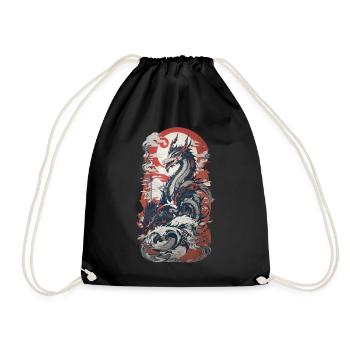 Ukiyo-E Style Dragon in Retro Design Art - Drawstring Bag - black - Front