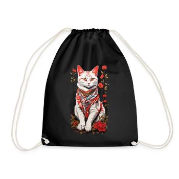 Japanese Cat Cute Cat Art Cat Design - Drawstring Bag - black - Front