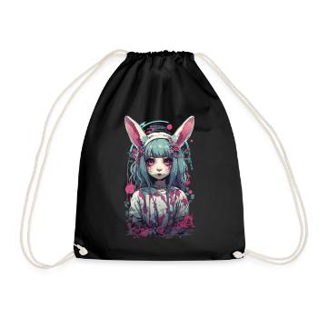 Anime eGirl Kemonomimi Bunny Goth Girl Aesthetic - Drawstring Bag - black - Front