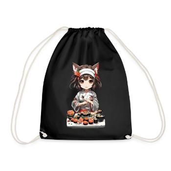 Kawaii Katzen Girl Sushi Kemonomimi Anime Design - Turnbeutel - Schwarz - Vorne