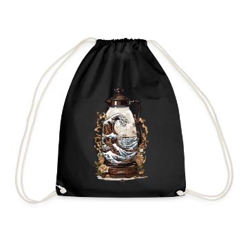 Japanese Coffee Wave Aesthetic Coffee Design - Drawstring Bag - black - Front