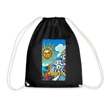 Santorini Greece vacation Akrotiri volcano - Drawstring Bag - black - Front