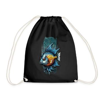 Tropical Tranquility: Azure and Tangerine Fish - Drawstring Bag - black - Front
