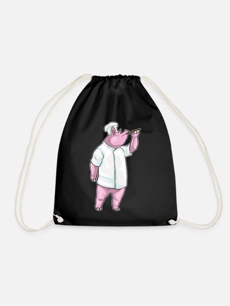 Schwein Koch Kochlöffel Kochen - Turnbeutel - Schwarz