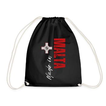 Made in Malta, vertical design - Drawstring Bag - black - Front