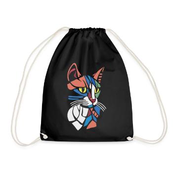 Abstract Geometric Cat Lover - Drawstring Bag - black - Front