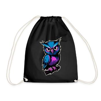 blue purple owl :) - Drawstring Bag - black - Front