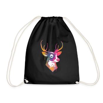 Colorful deer with mountains and birds - Drawstring Bag - black - Front