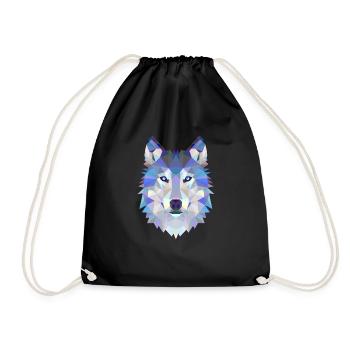 Wolf Dog Polygon 3D Animal Gift Idea Geometry - Drawstring Bag - black - Front