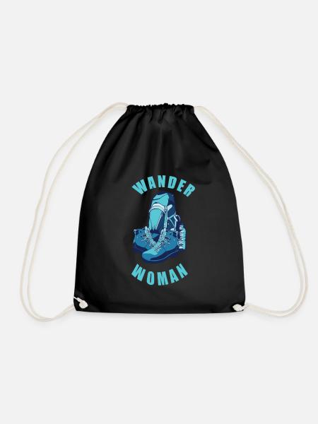Wanderwoman Frau Wandern Rucksack Bagpack Geschenk - Turnbeutel - Schwarz