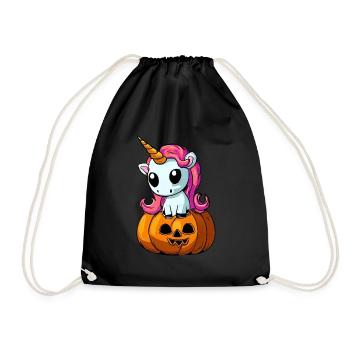 Cute Halloween unicorn with pumpkin - Drawstring Bag - black - Front