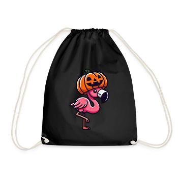 Funny Halloween Pumpkin Flamingo Autumn Whimsical - Drawstring Bag - black - Front