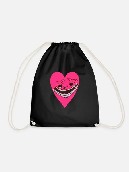 Heart Grimace - Ugly Heart Face - Drawstring Bag - black