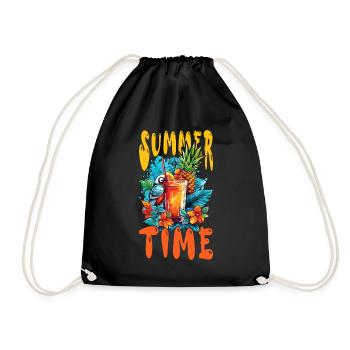 Sommer Cocktail Ananas Ara Papagei Blumen Urlaub - Turnbeutel - Schwarz - Vorne