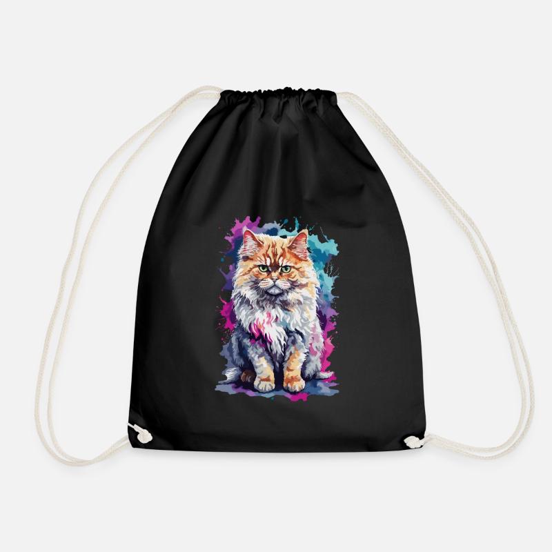 Persian Persian Cat In Colorful and Cool Design - Drawstring Bag - black