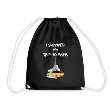 Paris Souvenir Eiffel Tower I survived my trip - Drawstring Bag - black - Front