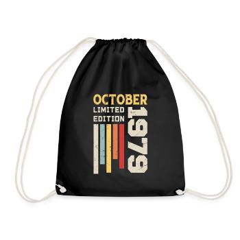 October 1979 - October 1979 Birthday Gift - Drawstring Bag - black - Front