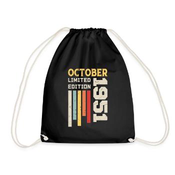 Oktober 1951 - Oktober 1951 Geburtstagsgeschenk - Turnbeutel - Schwarz - Vorne