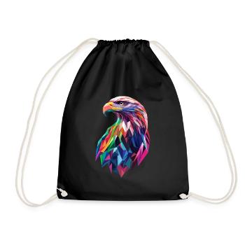 Eagle Head Low Poly Art Logo Design Colorful - Drawstring Bag - black - Front