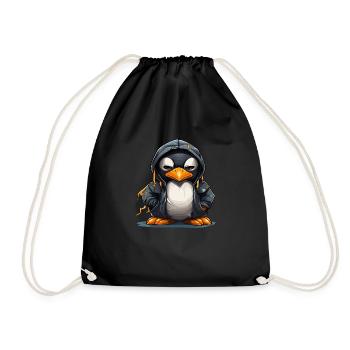 Lässiger Pinguin Hoodie - Turnbeutel - Schwarz - Vorne