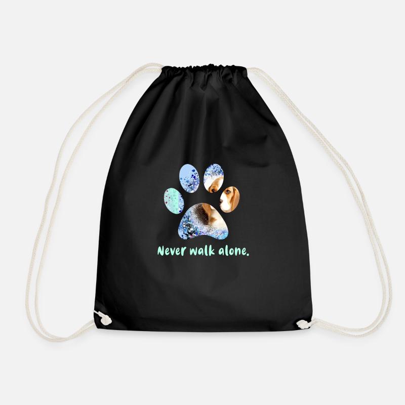 never walk alone,,pfote,hund,beagle,pastell - Turnbeutel - Schwarz