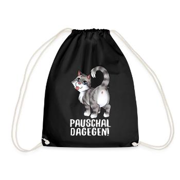 Paschal dagegen - Lustige freche Katze zeigt Popo - Turnbeutel - Schwarz - Vorne