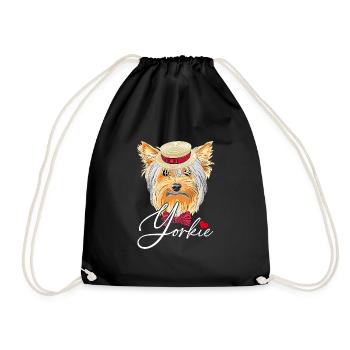 Lustiger Yorkie mit Hut Yorkshire Terrier - Turnbeutel - Schwarz - Vorne