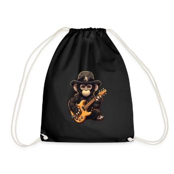 Affe Schimpanse spielt Acousitc Rock Gitarre - Turnbeutel - Schwarz - Vorne