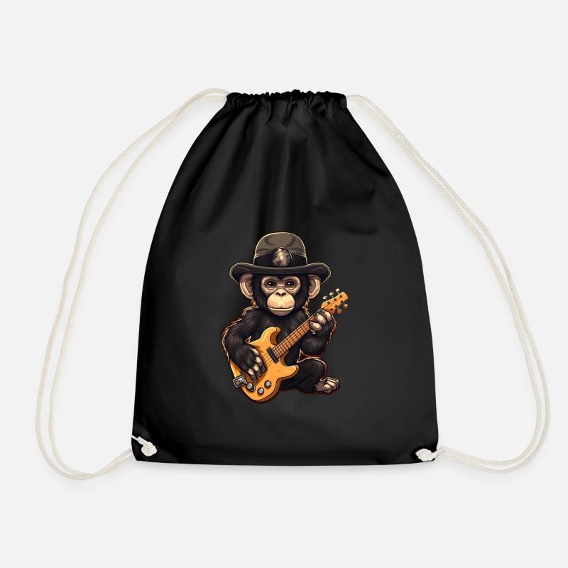 Affe Schimpanse spielt Acousitc Rock Gitarre - Turnbeutel - Schwarz
