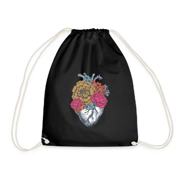 Flowers heart | Nature decoration sheets gift - Drawstring Bag - black - Front