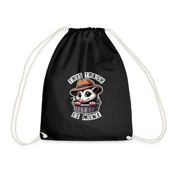 Trash possum with hat looking out of the garbage can - Drawstring Bag - black - Front